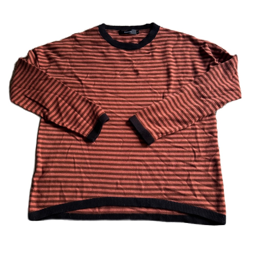Zesica Womens Brown/Black Striped Lightweight Sweater Large Casual Pullover EUC